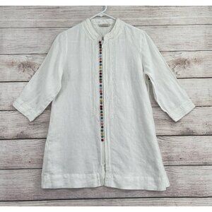 Soft‎ Surroundings Full Zip Color Beaded Embroidered Tunic Women's Medium White